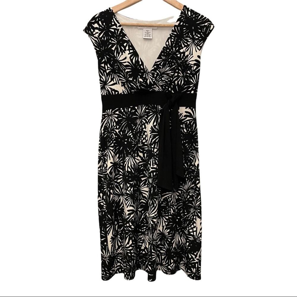 Maggy London Black Cream Botanical Dress 6
